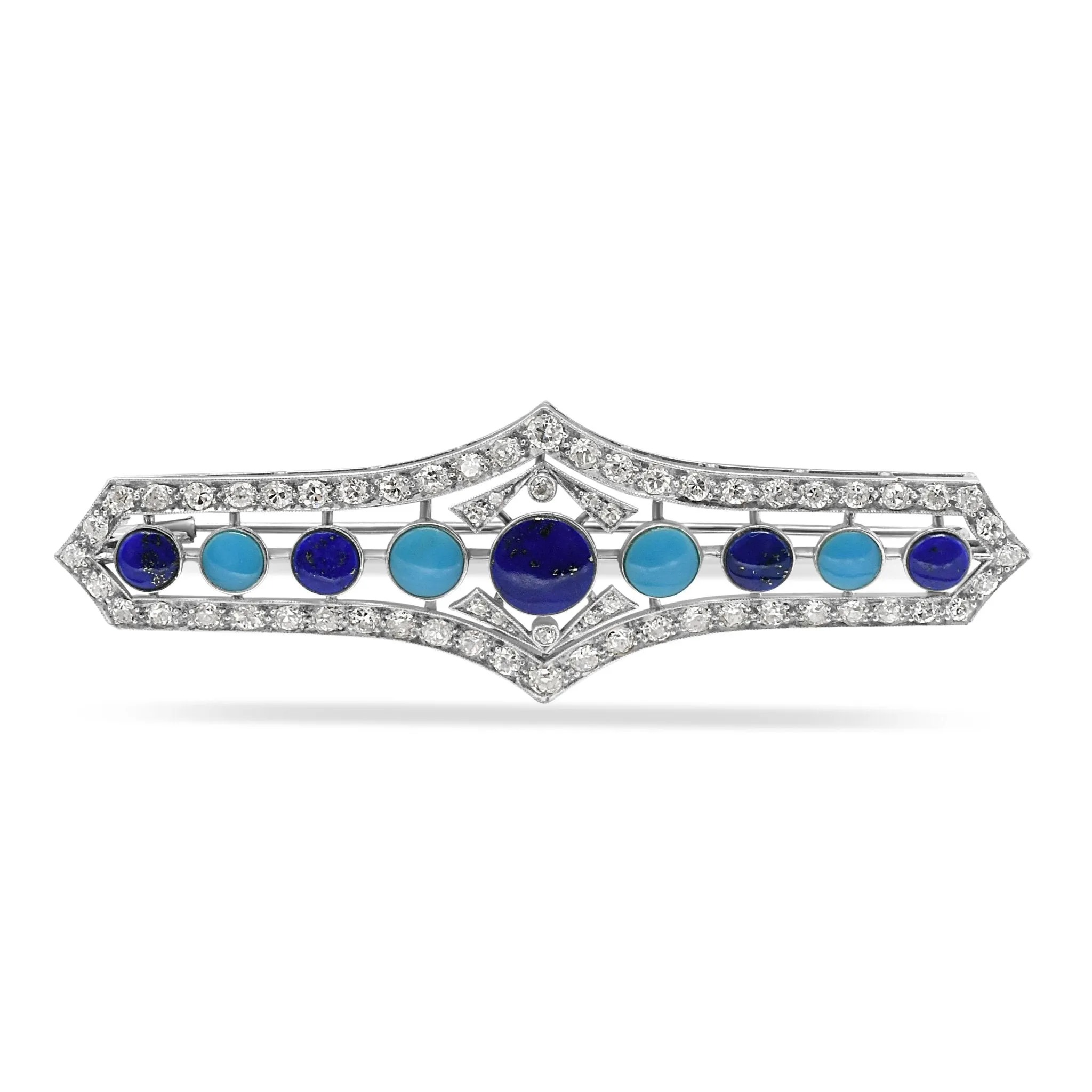 Vintage Diamond Turquoise & Lapis Bar Brooch.