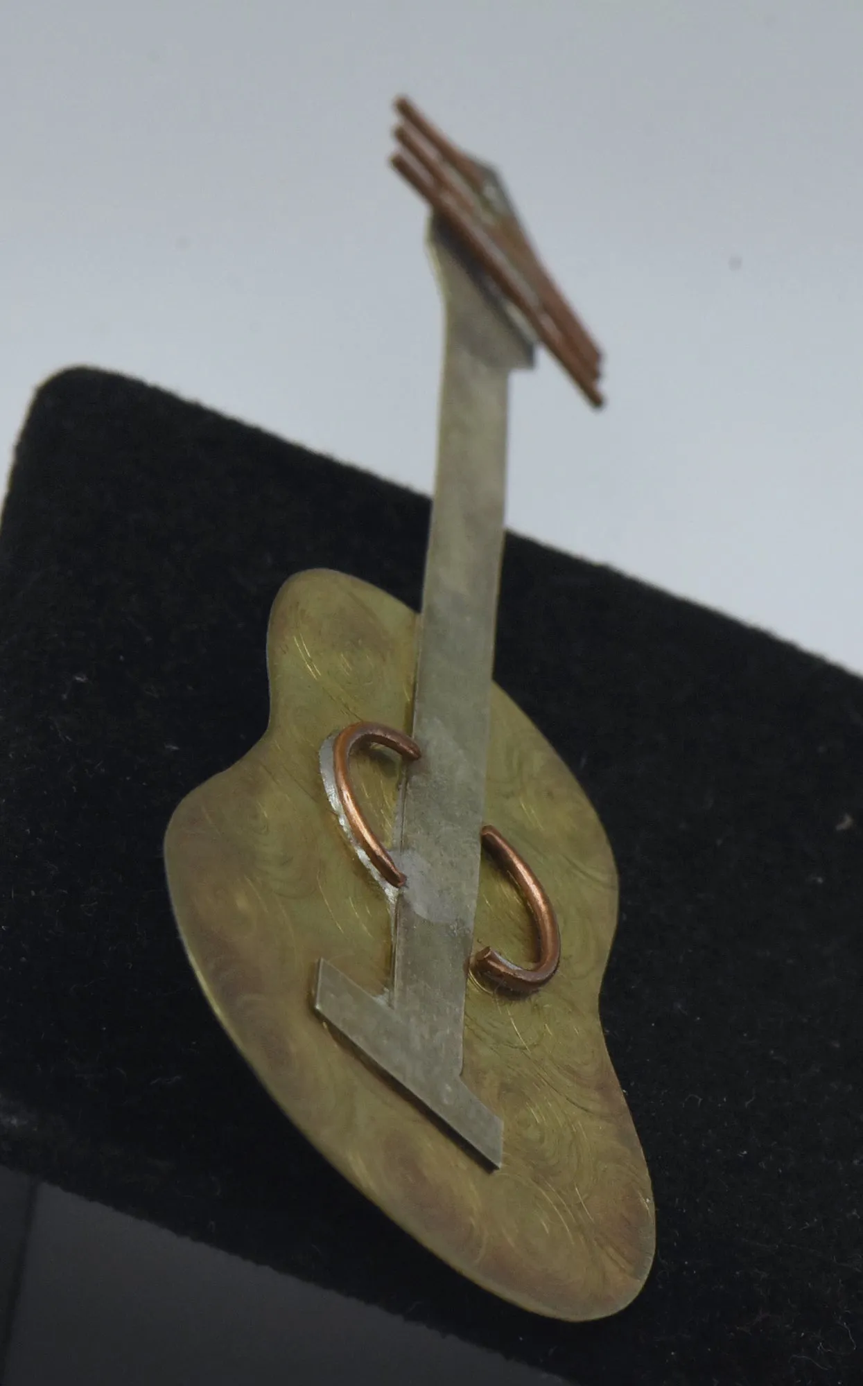 Vintage Handmade Metal Guitar Brooch