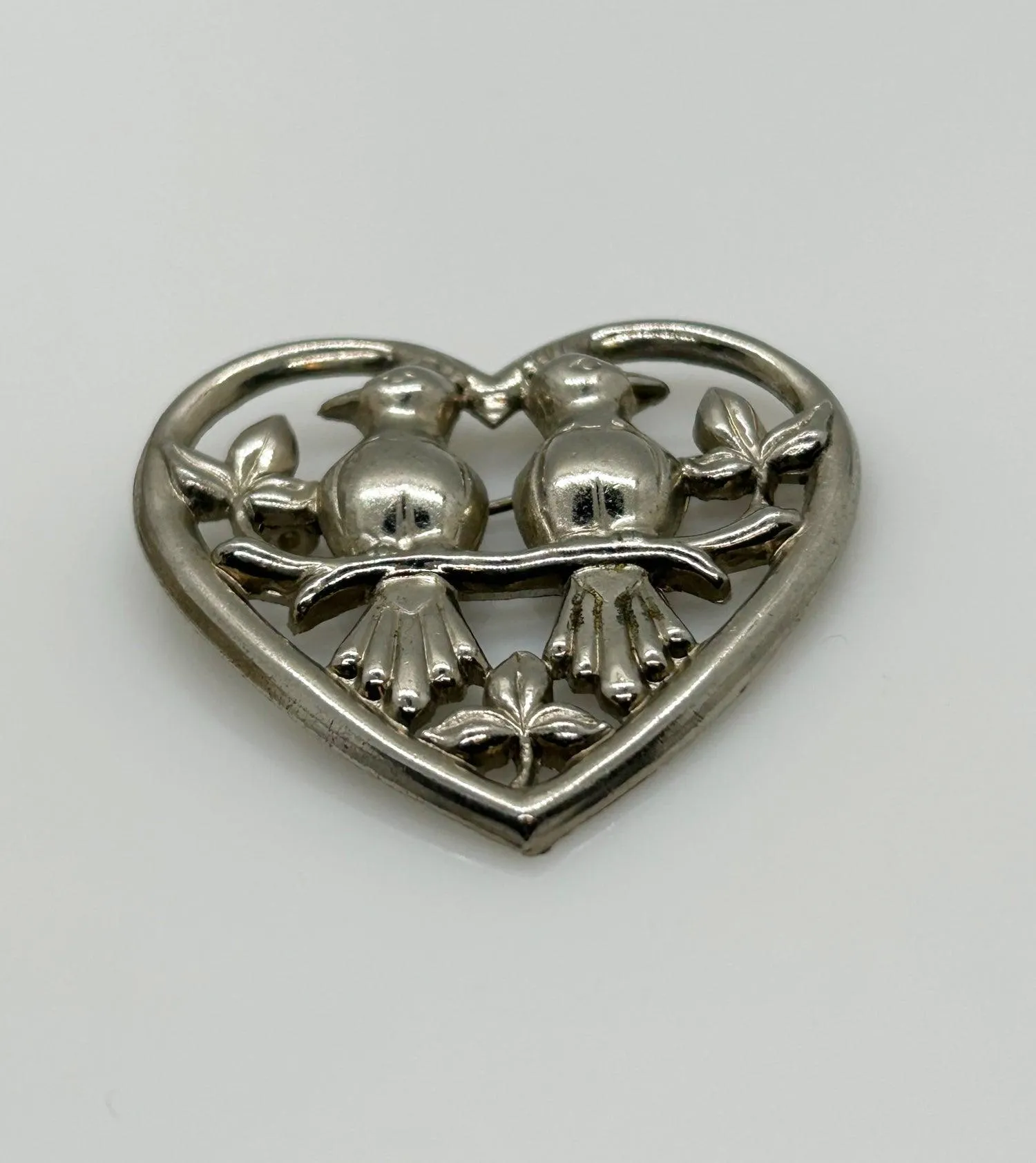 Vintage Love Birds in a Heart Brooch