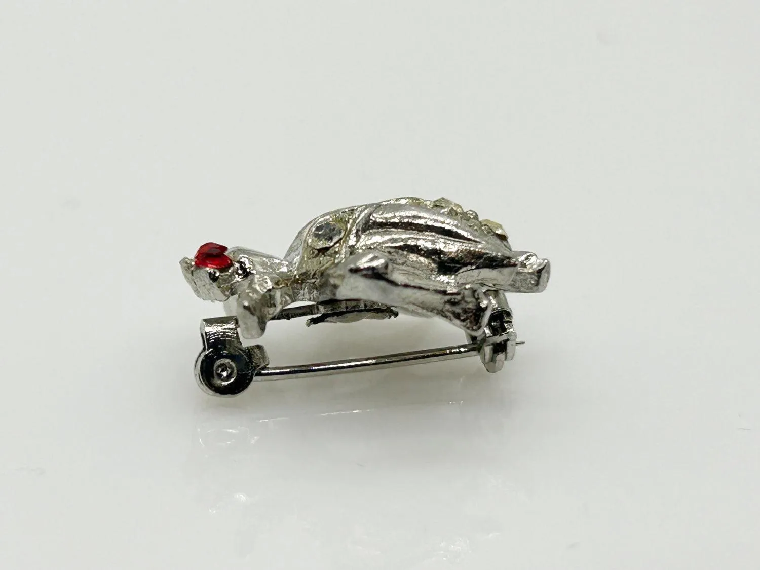 Vintage Silver Tone Red Eyed Bug Brooch