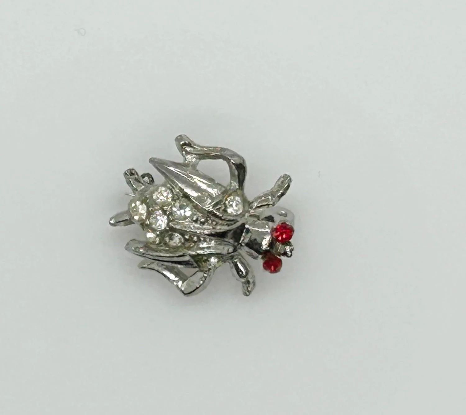 Vintage Silver Tone Red Eyed Bug Brooch