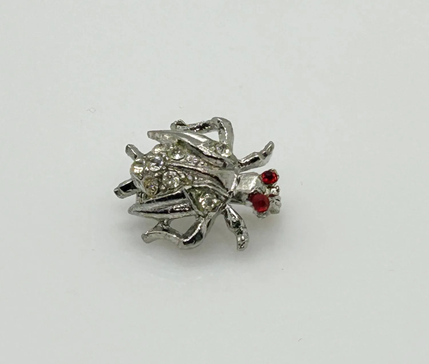 Vintage Silver Tone Red Eyed Bug Brooch