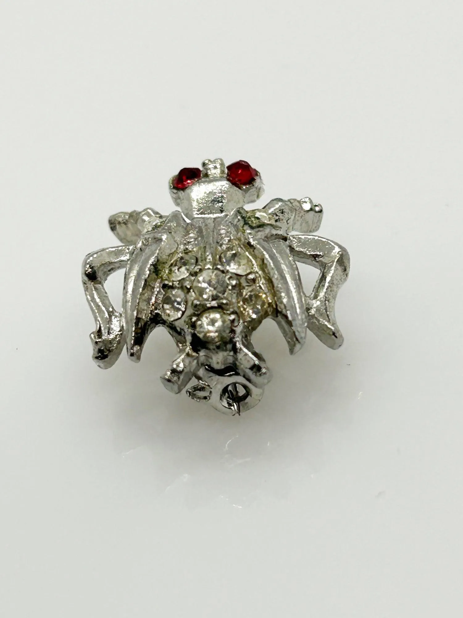 Vintage Silver Tone Red Eyed Bug Brooch