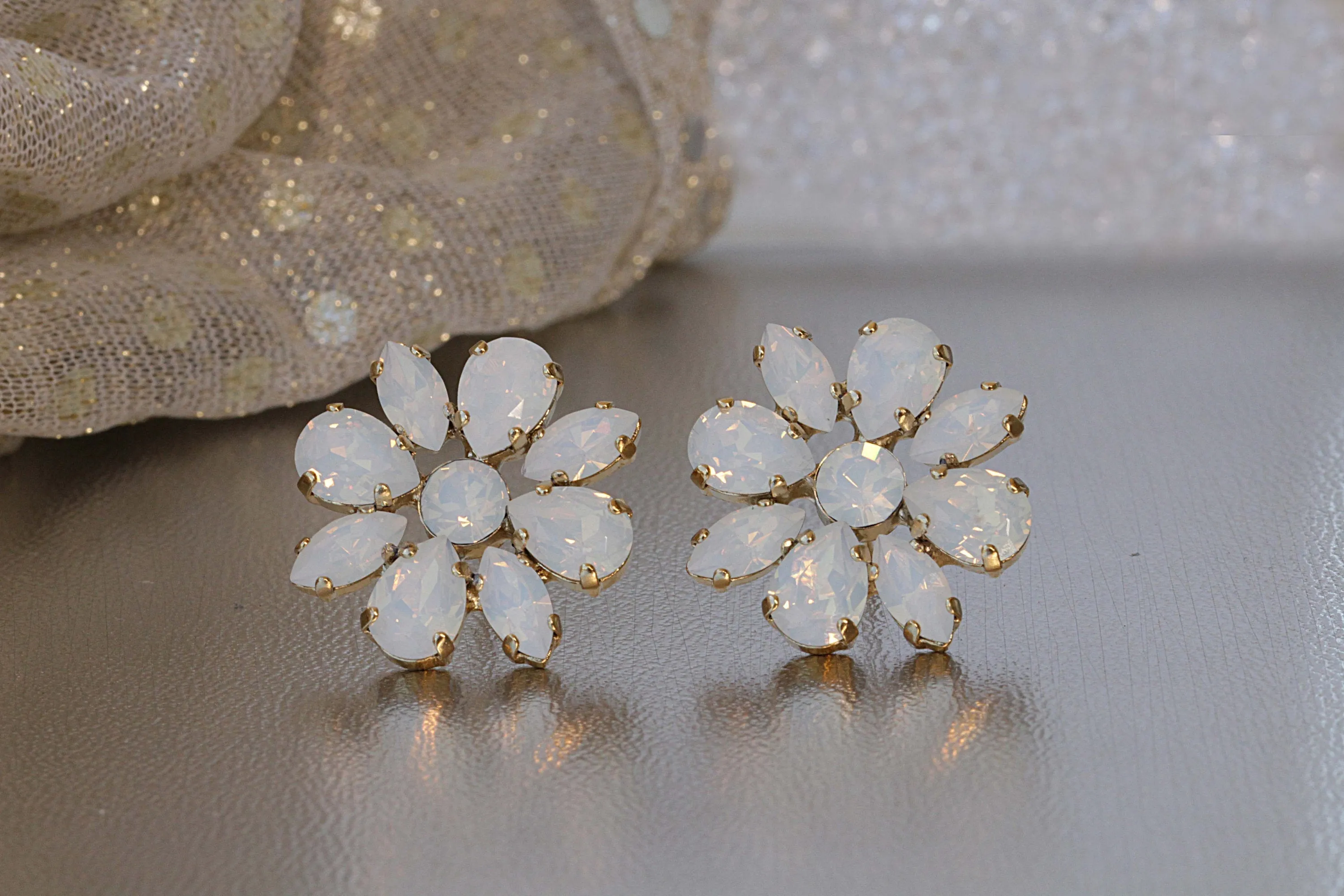 WHITE OPAL STUDS