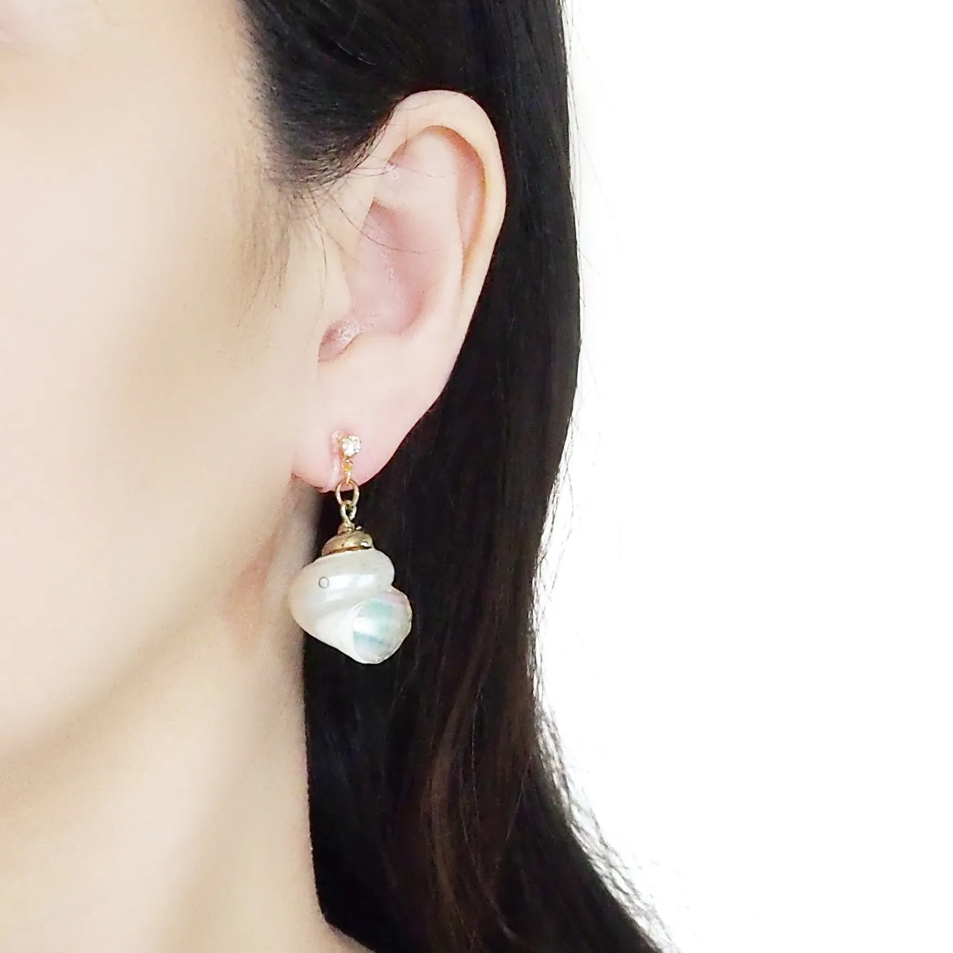 White Shell Invisible Clip On Earrings