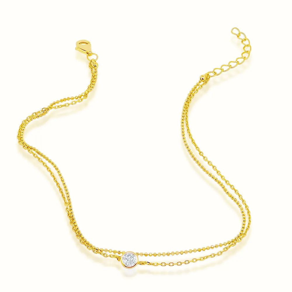 Women's Vermeil Bezel Single Diamond Anklet