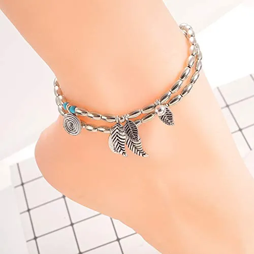 Yellow Chimes Anklets for Women and Girls Fashion Silver Anklets for Women | Silver Tone Leafy Charm Anklet Anklets Payal for Women | Birthday Gift For Girls & women