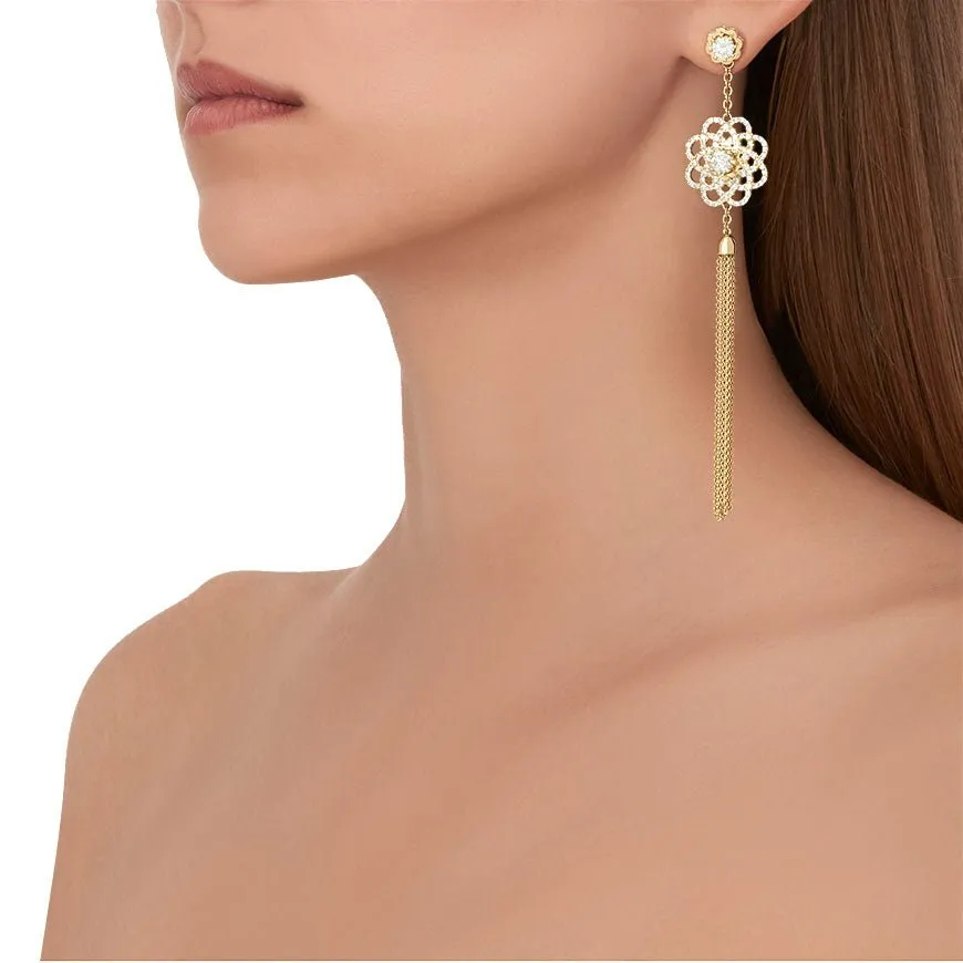 Yellow Gold Trio Tassel Earrings with White Diamonds