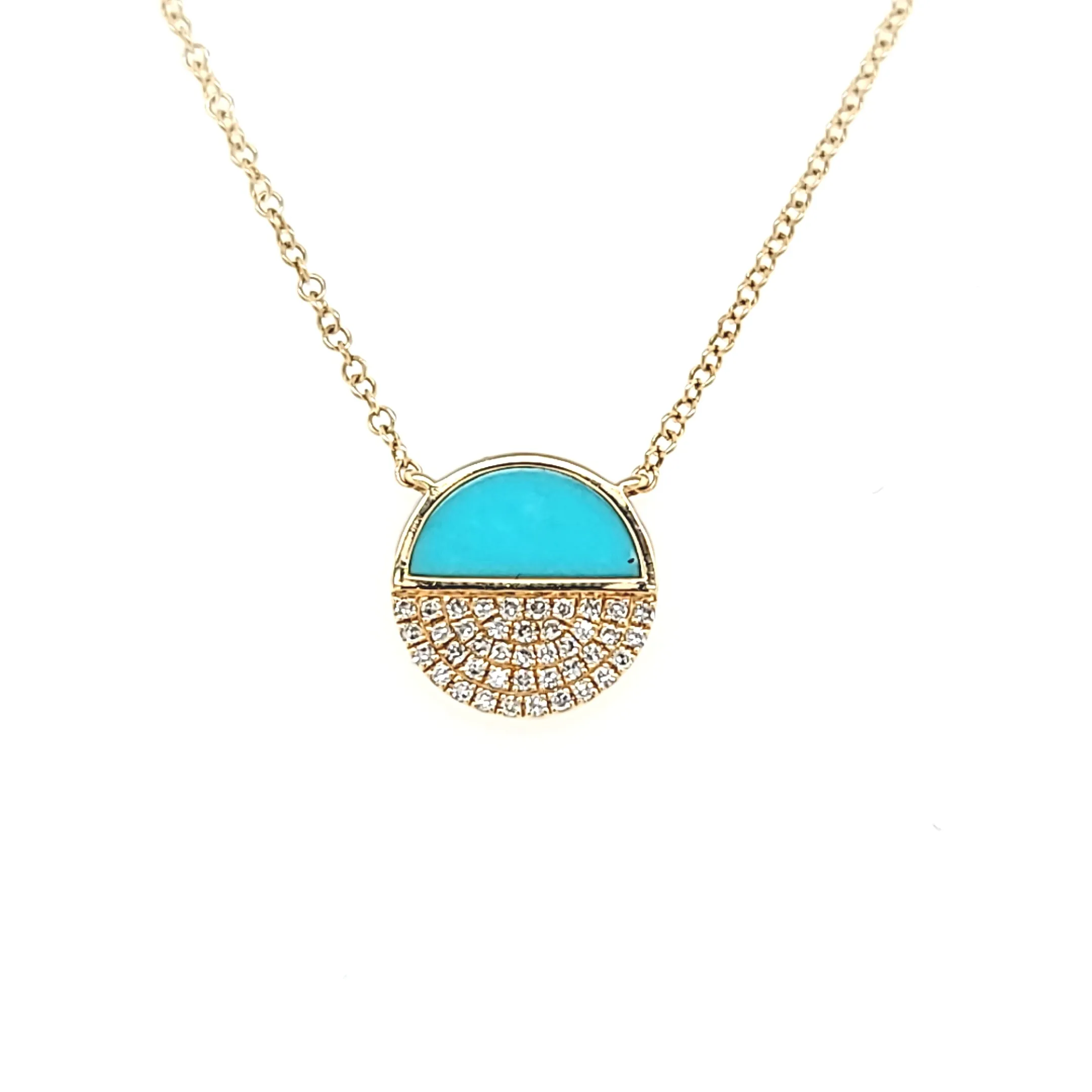 Yellow Gold Turquoise & Diamond Disc Necklace (I6227)