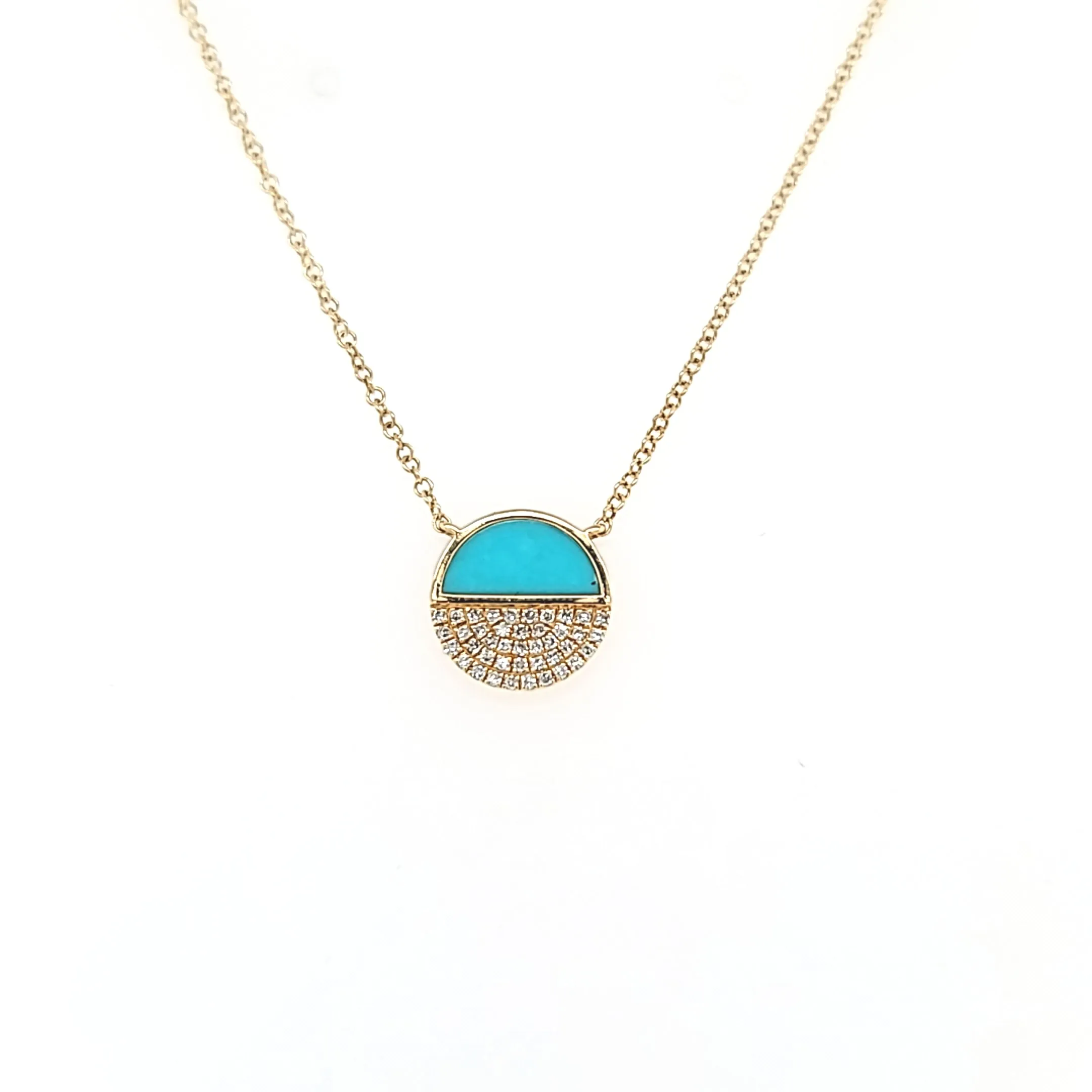 Yellow Gold Turquoise & Diamond Disc Necklace (I6227)