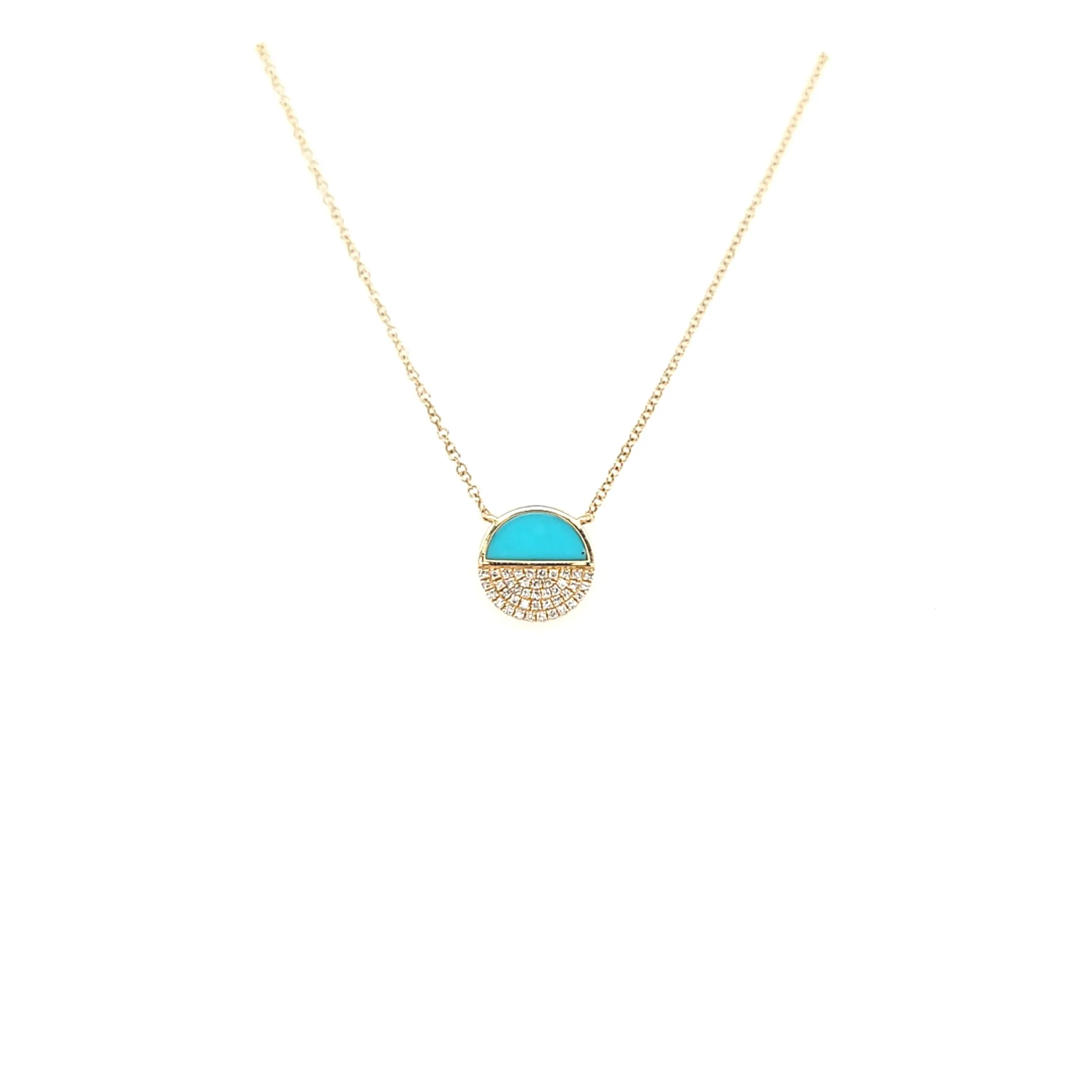 Yellow Gold Turquoise & Diamond Disc Necklace (I6227)