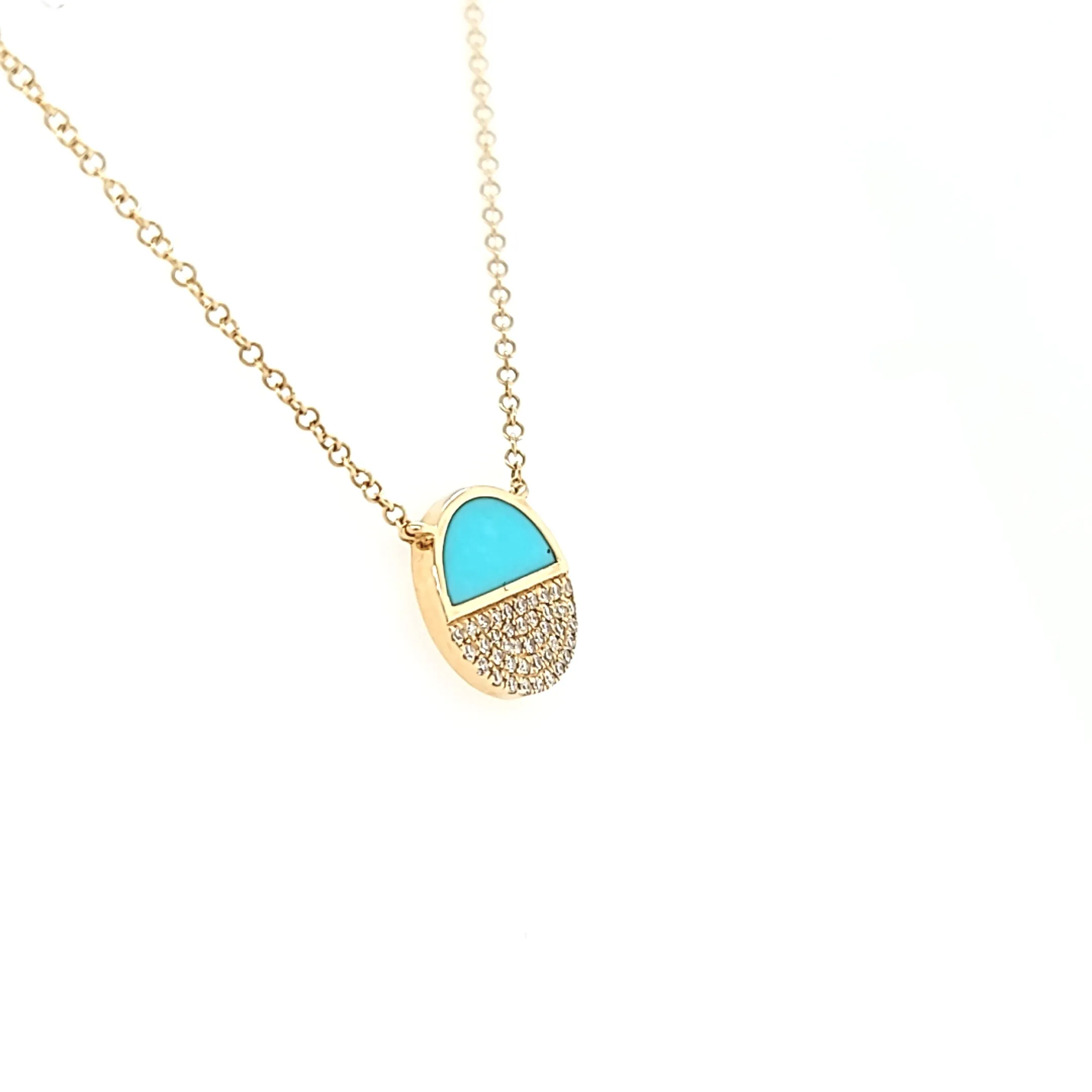 Yellow Gold Turquoise & Diamond Disc Necklace (I6227)